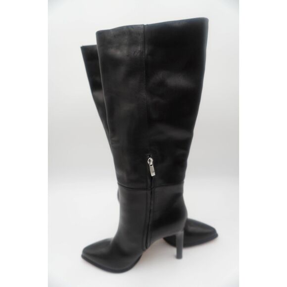 Paige Hazel Knee High Leather pointed toe gold buckle stylish Boots Black Sz 9.5 - Picture 7 of 9